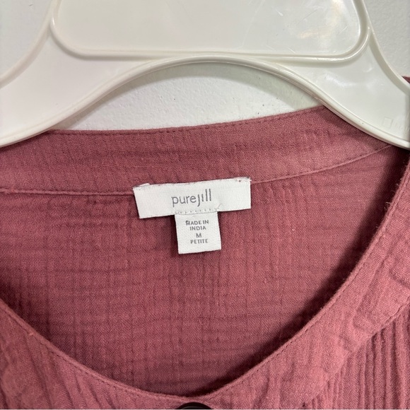 Purejill Women's Button Front Blouse Medium Petite Cotton Shirt - Picture 2 of 9